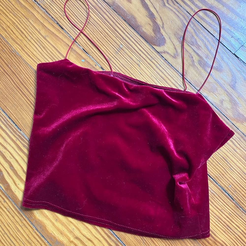 Red velvet cropped spaghetti strap top